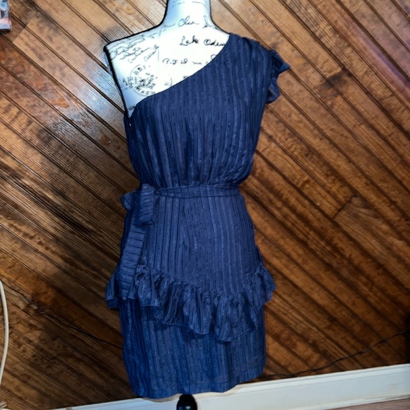 NASTY GAL Blue Ruffle One Shoulder Dress 8 - Picture 1 of 5